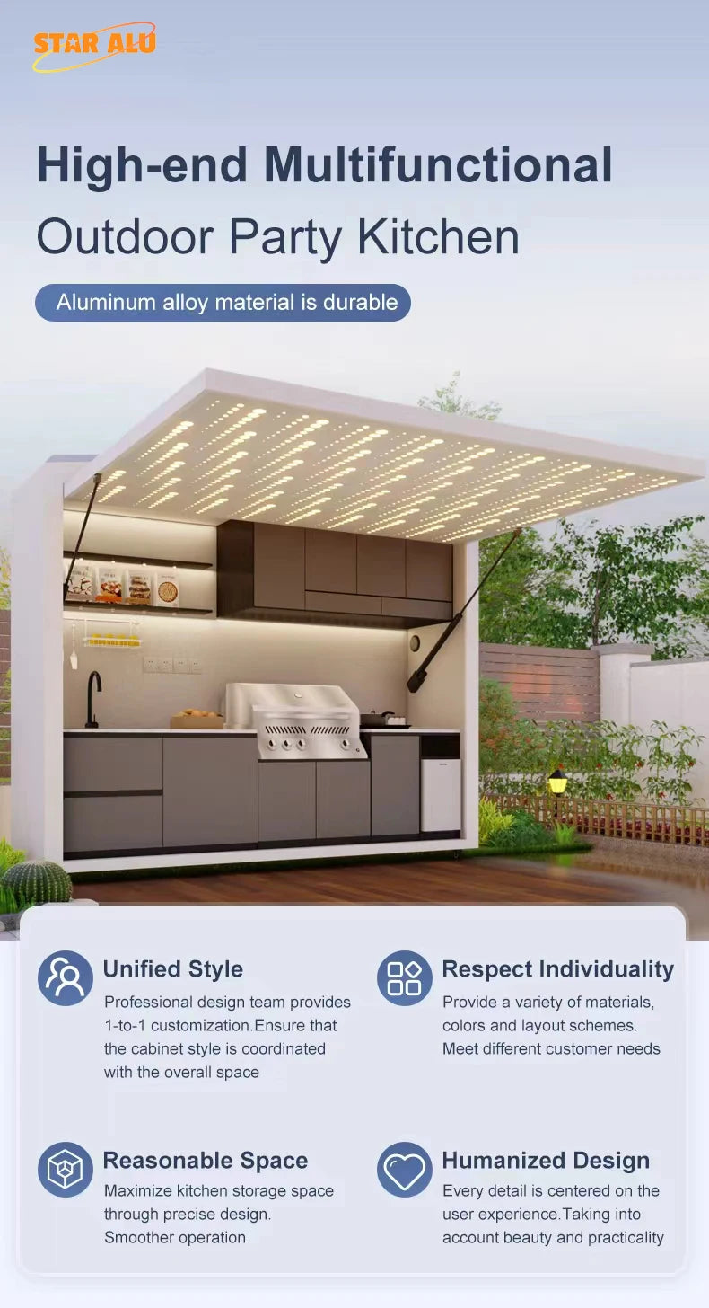 Garden Kitchen with Modular Cabinets and Grill