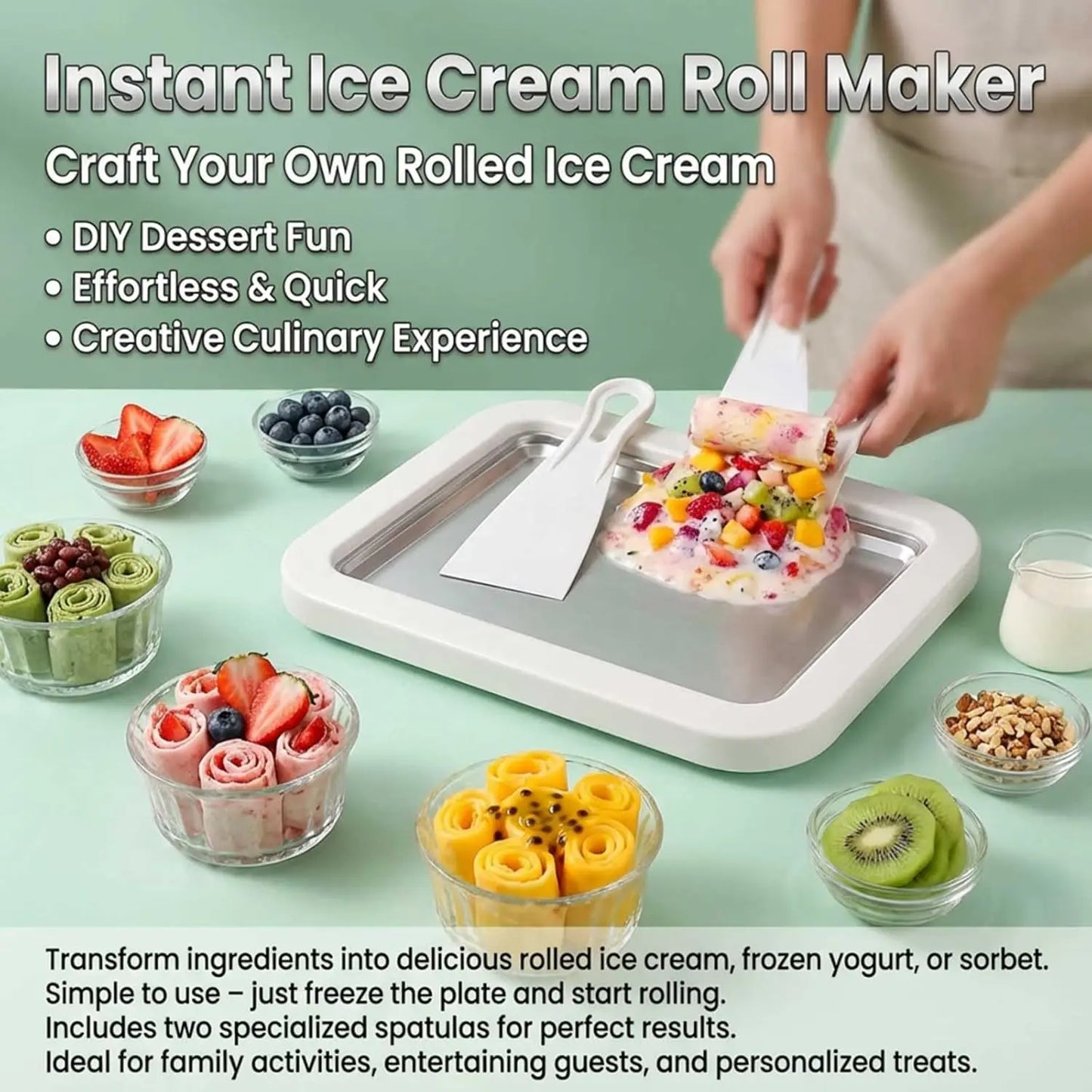 Ice Cream Roll Maker Portable Interactive 304 Stainless