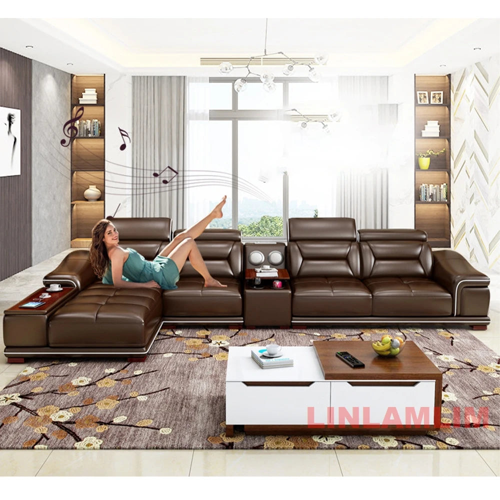 Italinan Genuine Leather L-Shaped Sectional Sofa