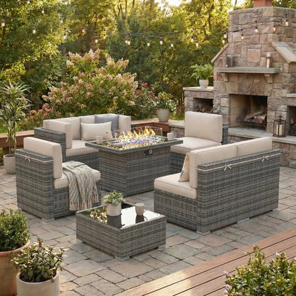 8 Pieces Patio Furniture Set with 44" Propane Gas Fire Pit