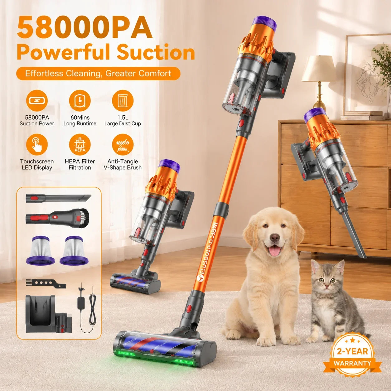 E.LUO Cordless Vacuum Cleaner, 600W High Power