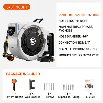 SUNPOW Retractable Garden Hose Reel,5/8in×100FT