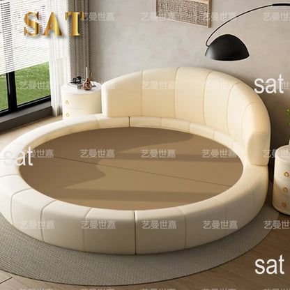 Luxury Modern Genuine Leather Round Double Bed
