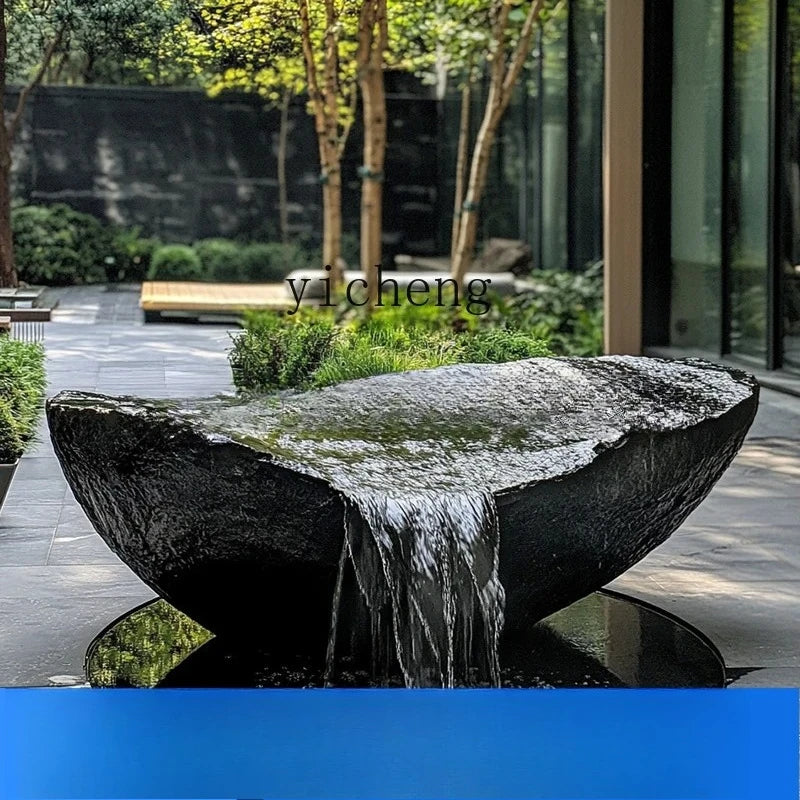 FZ  Black Mountain stone water bowl basin courtyard
