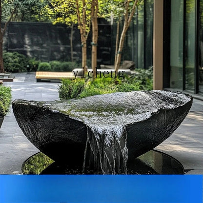 FZ  Black Mountain stone water bowl basin courtyard