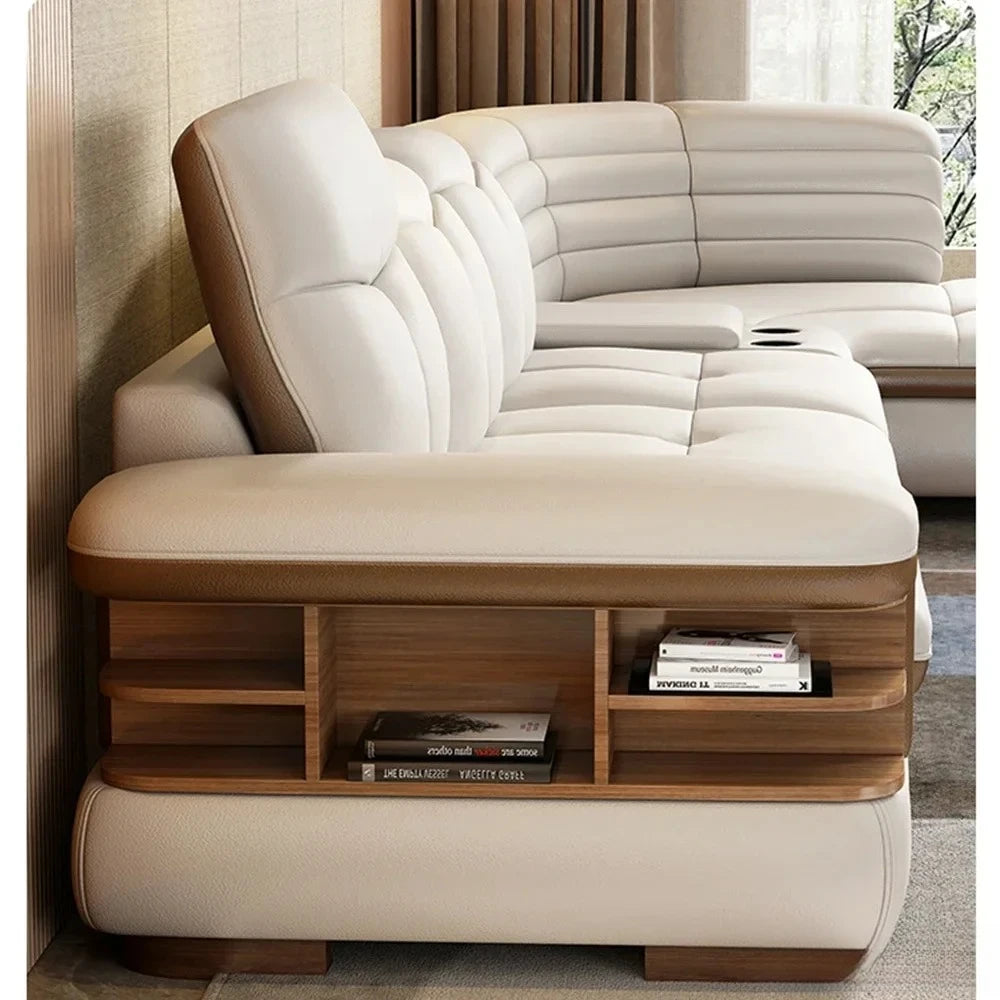 Luxury L-Shaped Genuine Leather Sectional Sofa
