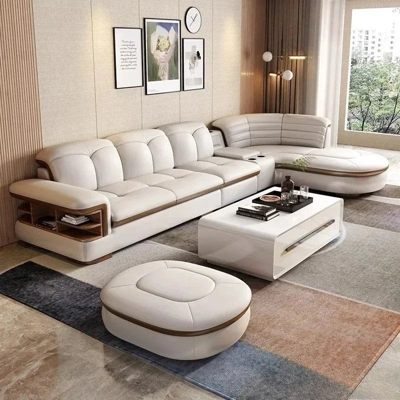 Luxury L-Shaped Genuine Leather Sectional Sofa