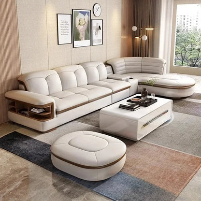 Luxury L-Shaped Genuine Leather Sectional Sofa