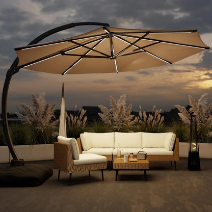 11FT Solar Powered LED Light Cantilever Patio Umbrella