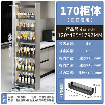 High cabinet pull basket extremely narrow kitchen