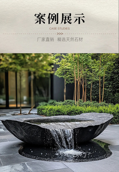 FZ  Black Mountain stone water bowl basin courtyard